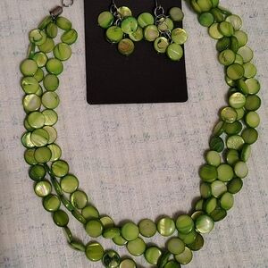 Green Shell Necklace and Earring Set